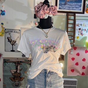 Floral Cat Graphic Tee - White
